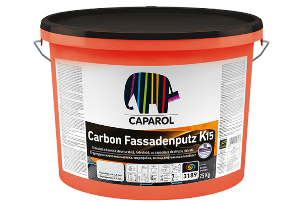 Carbon Fassadenputz K15 – Tencuială decorativă – structură bob lângă bob, granulă de 1,5 mm, 3D-System PLUS OFF WHITE 50